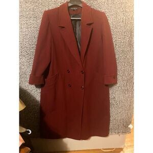 Donnybrook Women's Red Wool Overcoat w/ Rabbit Fur Trim Size 20
